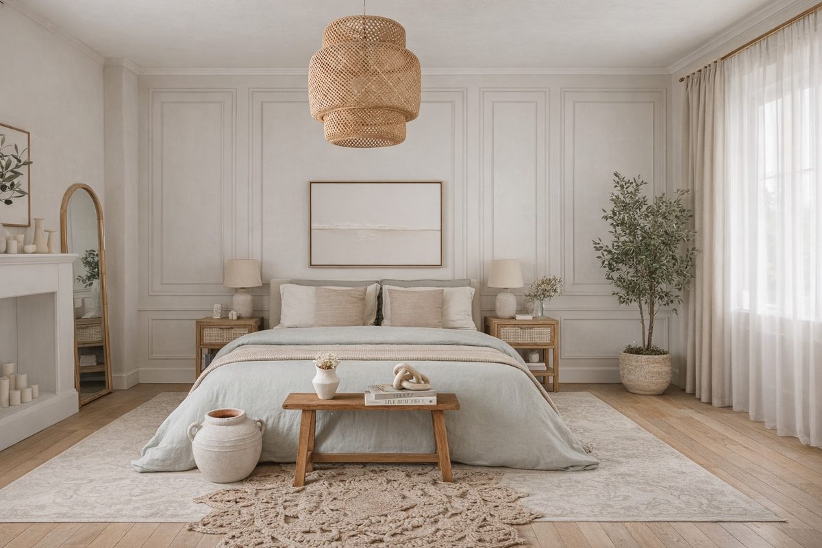 Bedroom with wall panelling interior design