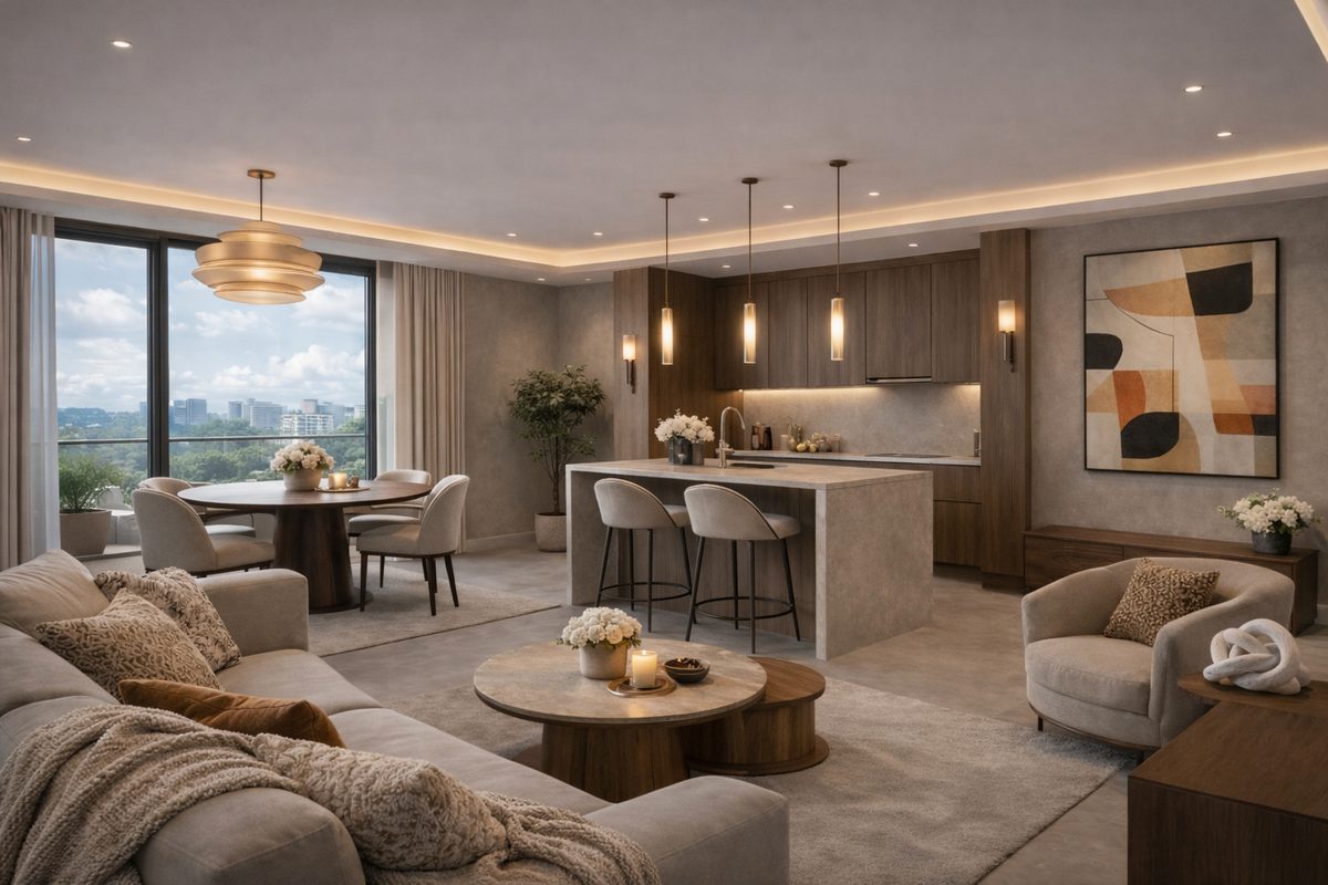 Show home open-plan living and kitchen